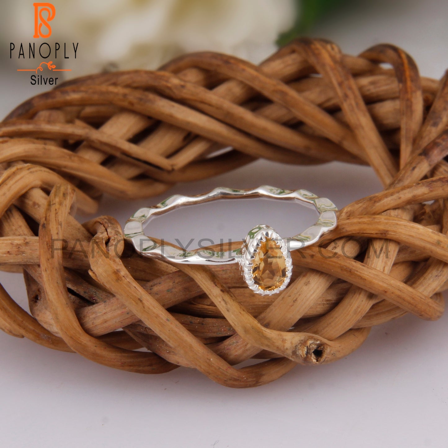Citrine Pear Shape Daily Wear 925 Sterling Silver Ring