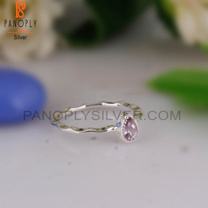Pink Amethyst Pear Shape 925 Sterling Silver Ring For Women