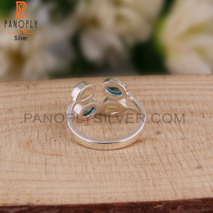 Blue Topaz & Ethiopian Opal Oval 925 Sterling Silver Ring