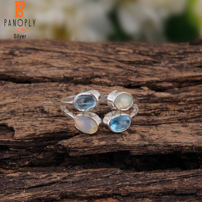Blue Topaz & Ethiopian Opal Oval 925 Sterling Silver Ring