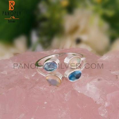 Blue Topaz & Ethiopian Opal Oval 925 Sterling Silver Ring