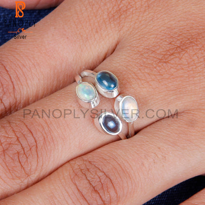 Blue Topaz & Ethiopian Opal Oval 925 Sterling Silver Ring