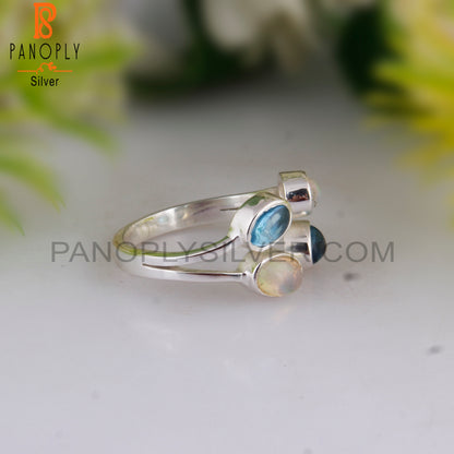 Blue Topaz & Ethiopian Opal Oval 925 Sterling Silver Ring