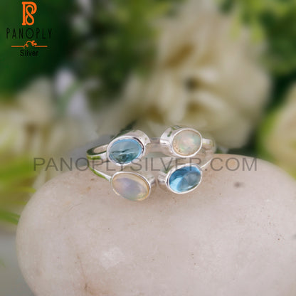 Blue Topaz & Ethiopian Opal Oval 925 Sterling Silver Ring