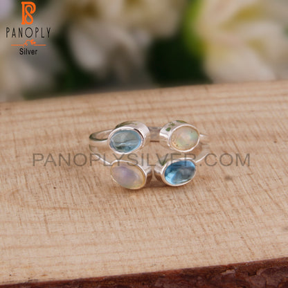Blue Topaz & Ethiopian Opal Oval 925 Sterling Silver Ring