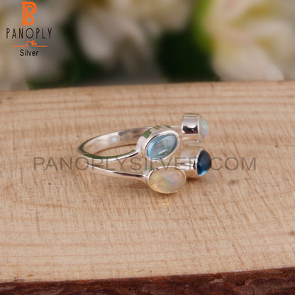 Blue Topaz & Ethiopian Opal Oval 925 Sterling Silver Ring