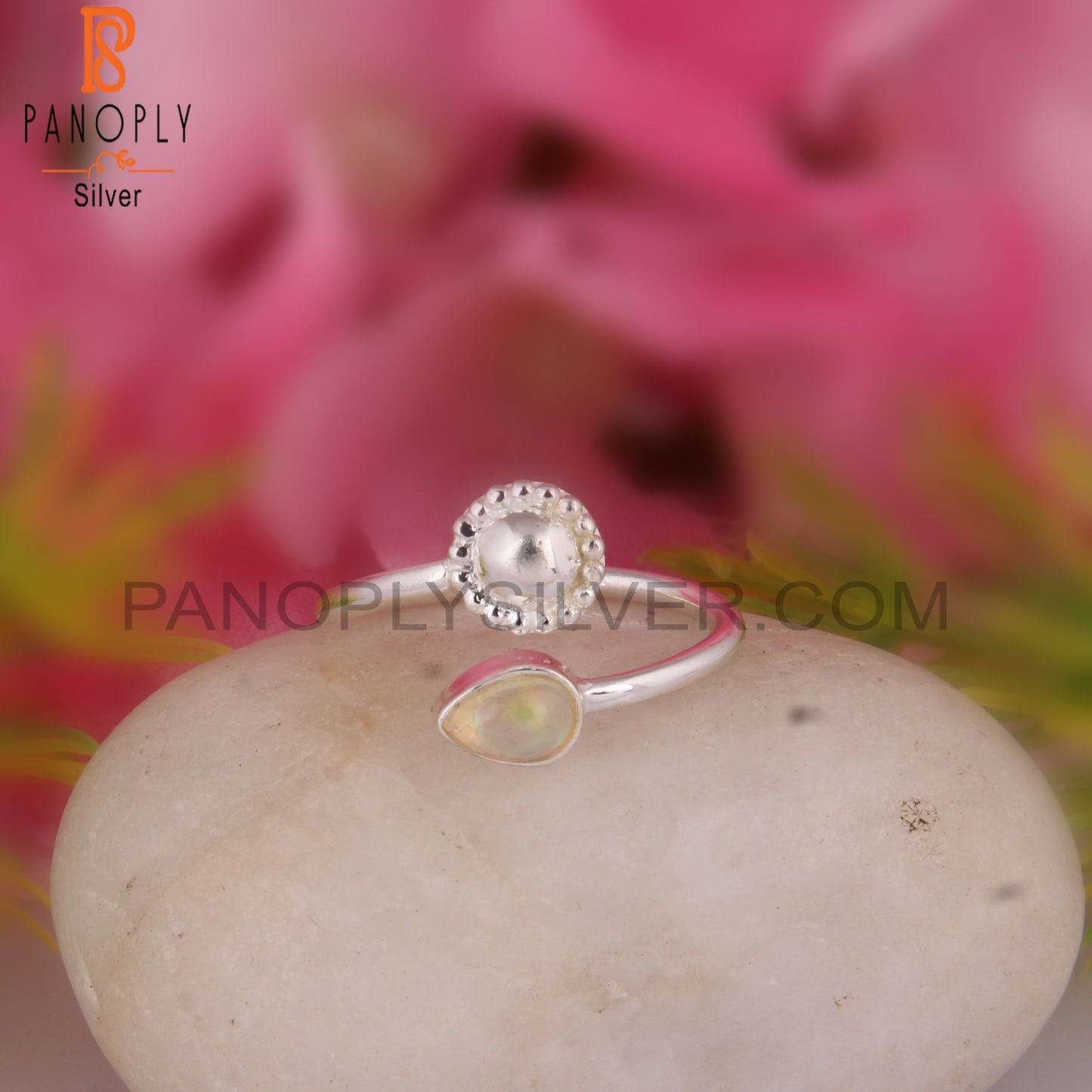 Ethiopian Opal Gemstone Pear Shape 925 Sterling Silver Ring