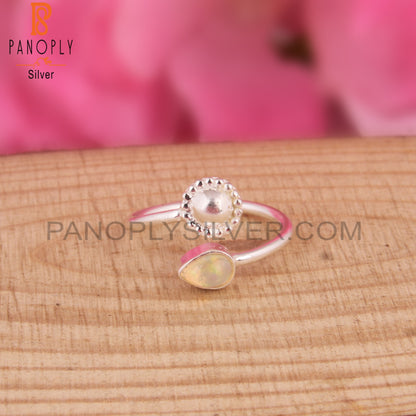 Ethiopian Opal Gemstone Pear Shape 925 Sterling Silver Ring
