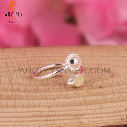 Ethiopian Opal Gemstone Pear Shape 925 Sterling Silver Ring