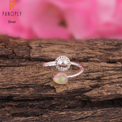 Ethiopian Opal Gemstone Pear Shape 925 Sterling Silver Ring