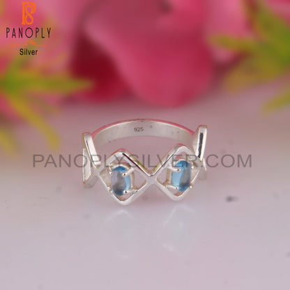 Blue Topaz Oval Shape 925 Sterling Silver Wedding Ring