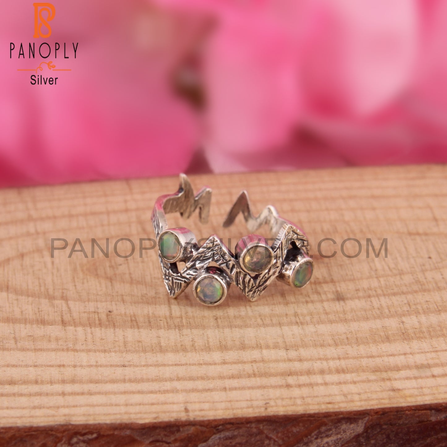 Dainty Ethiopian Opal Round Sterling Silver Ring