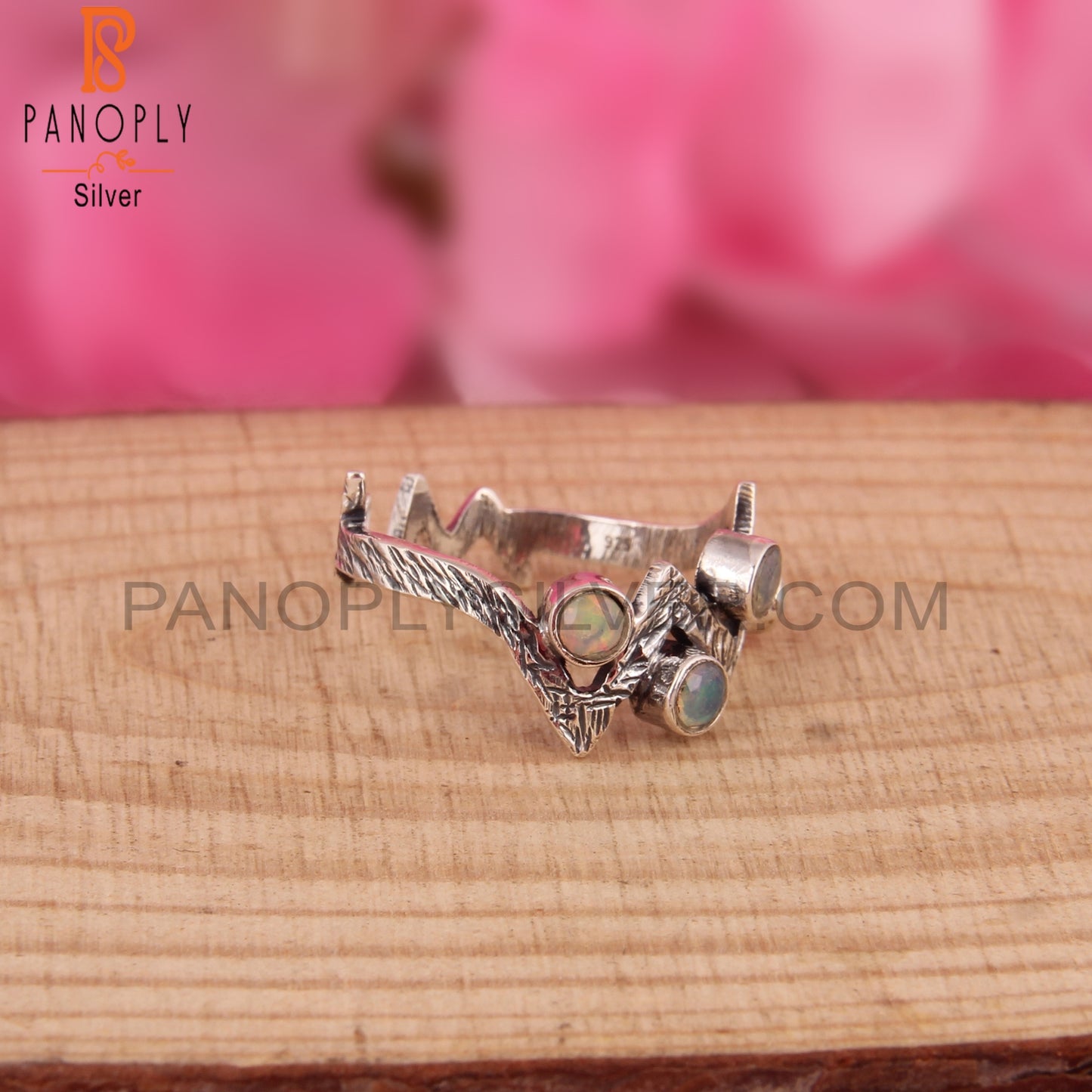 Dainty Ethiopian Opal Round Sterling Silver Ring