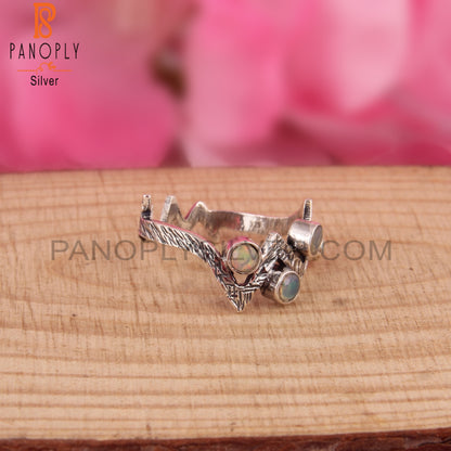 Dainty Ethiopian Opal Round Sterling Silver Ring
