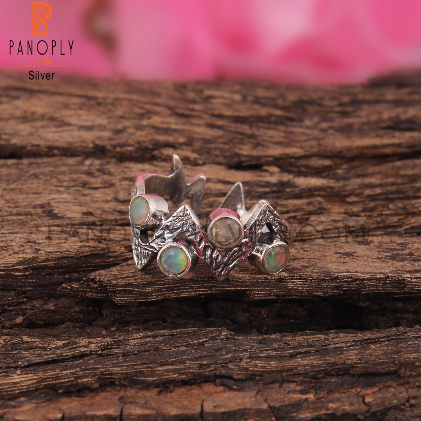 Dainty Ethiopian Opal Round Sterling Silver Ring