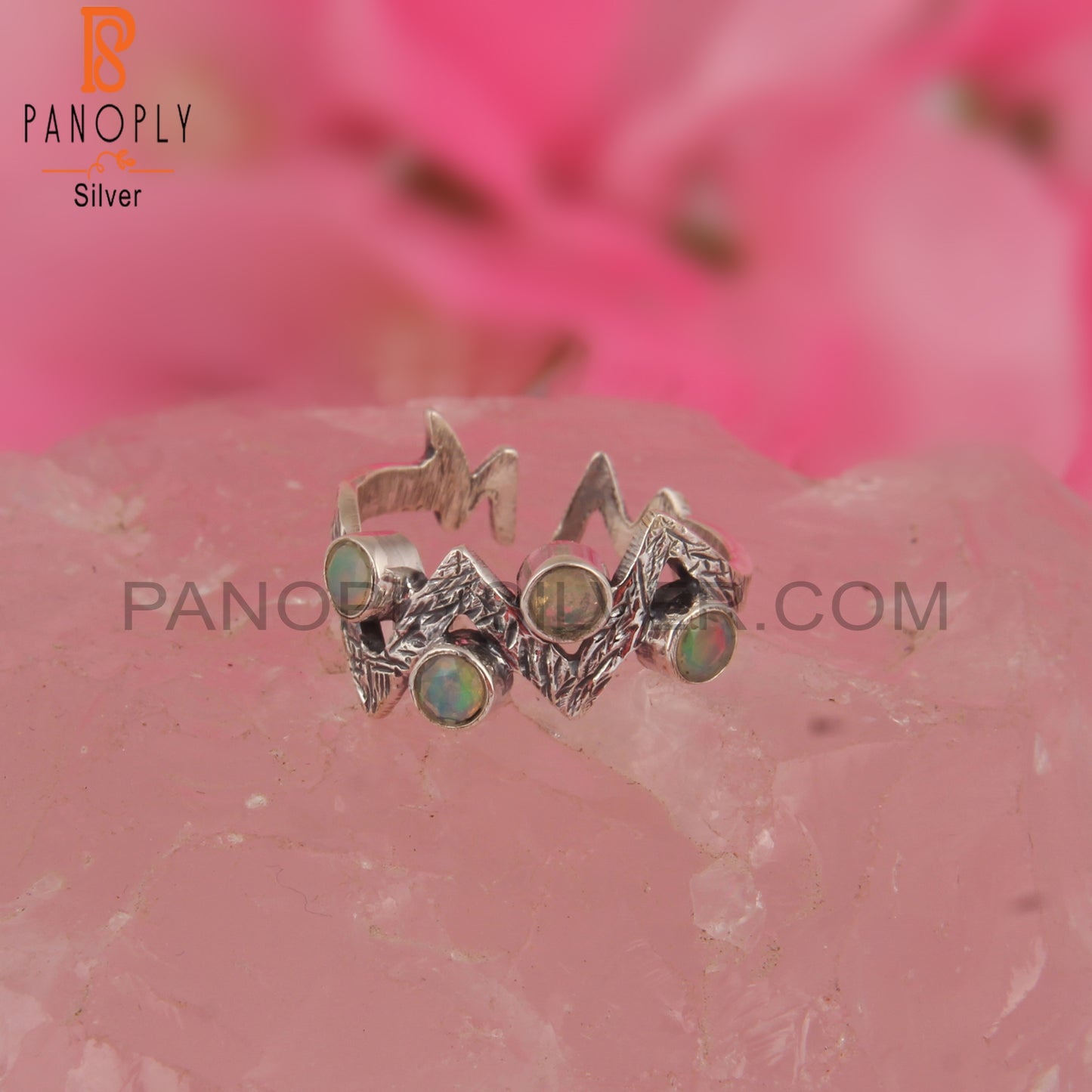 Dainty Ethiopian Opal Round Sterling Silver Ring