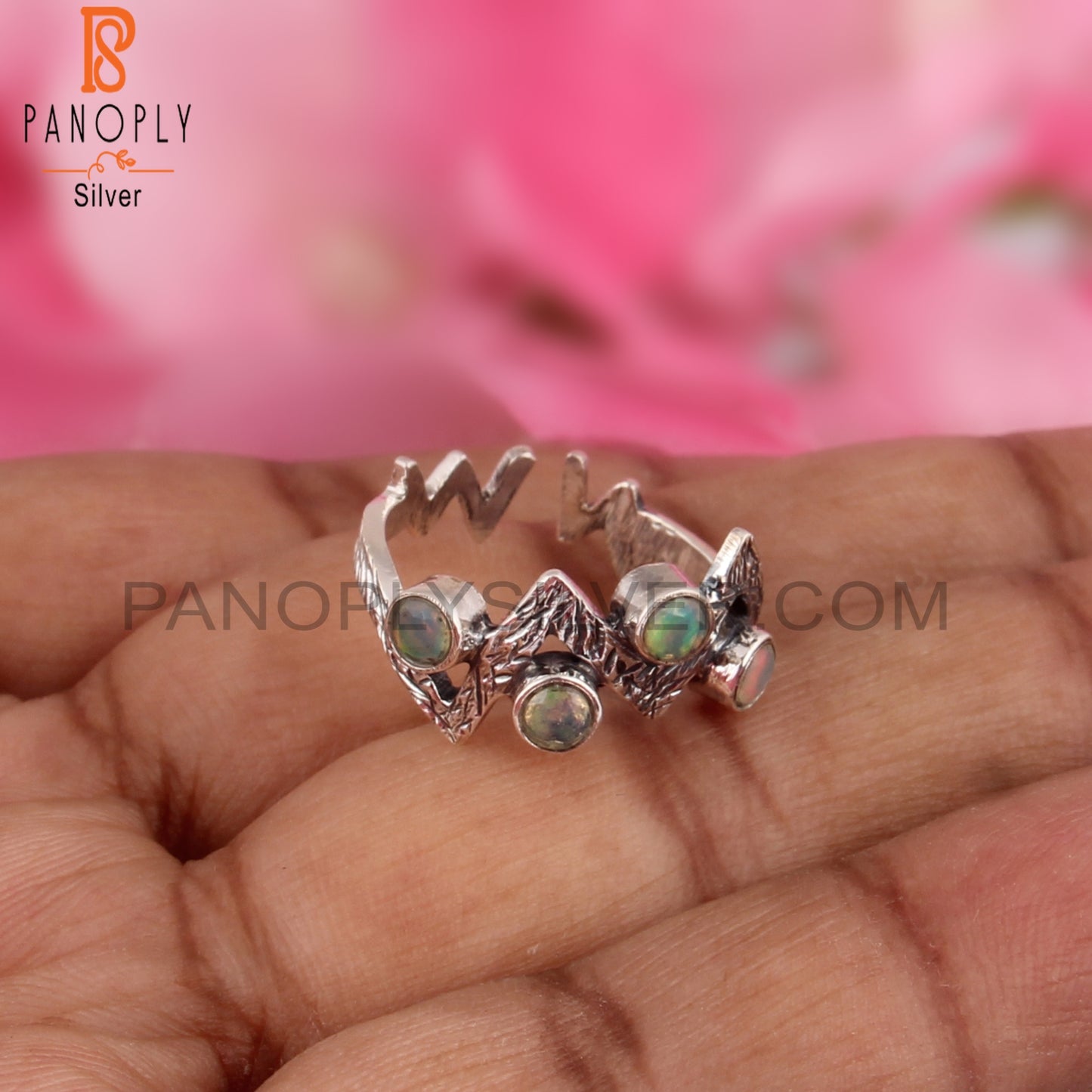 Dainty Ethiopian Opal Round Sterling Silver Ring