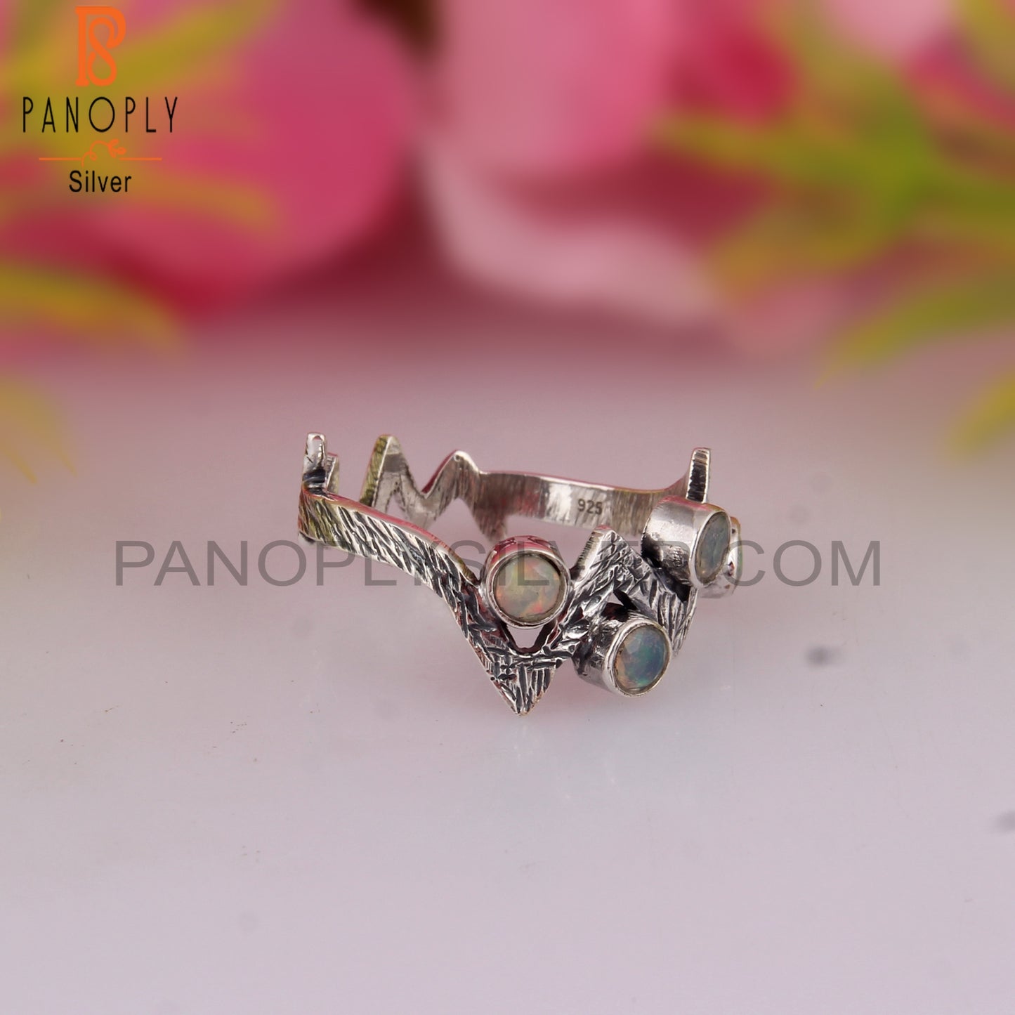 Dainty Ethiopian Opal Round Sterling Silver Ring
