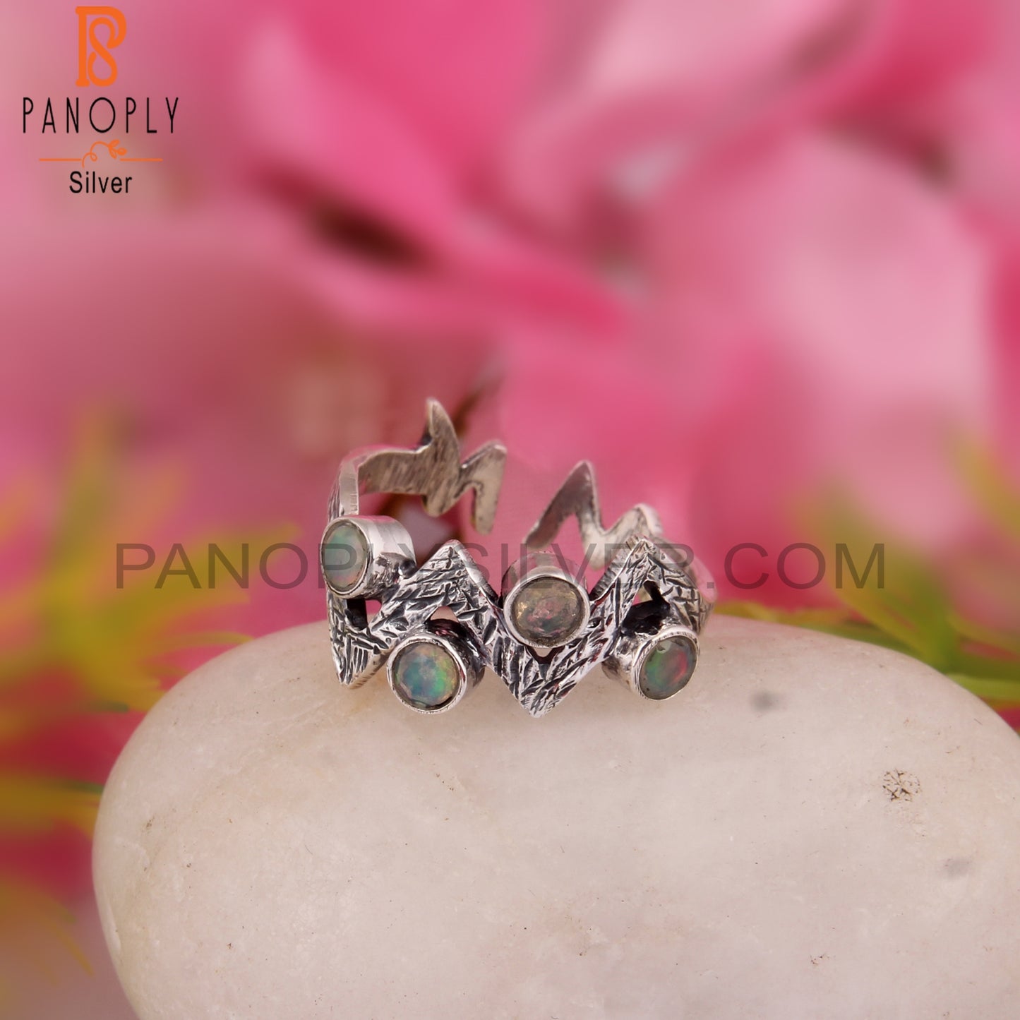 Dainty Ethiopian Opal Round Sterling Silver Ring