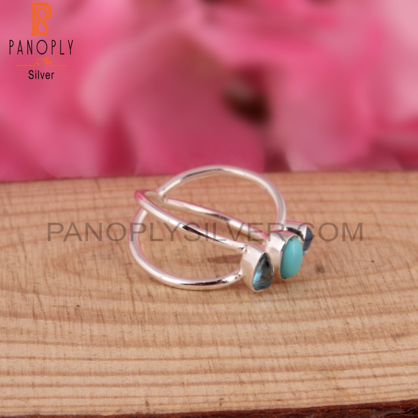 Blue Topaz & Arizona Turquoise Cabochon 925 Silver Star Ring