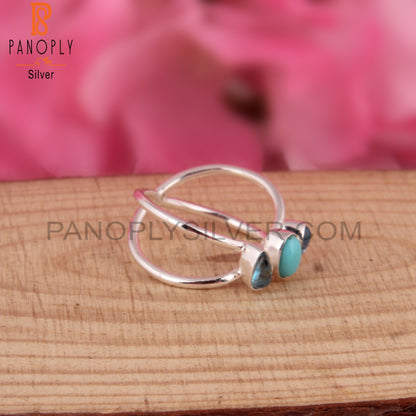 Blue Topaz & Arizona Turquoise Cabochon 925 Silver Star Ring