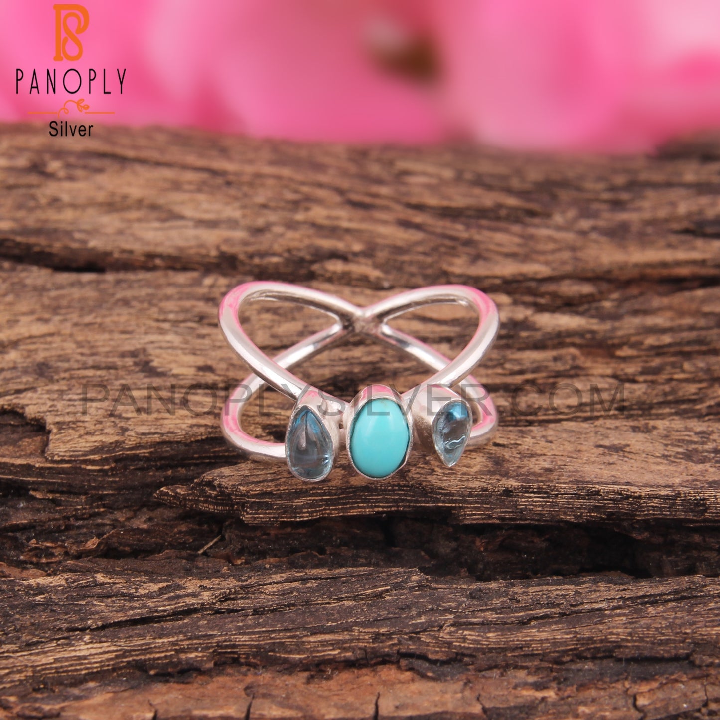 Blue Topaz & Arizona Turquoise Cabochon 925 Silver Star Ring