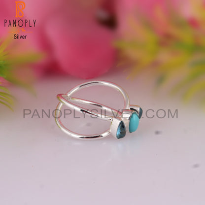 Blue Topaz & Arizona Turquoise Cabochon 925 Silver Star Ring