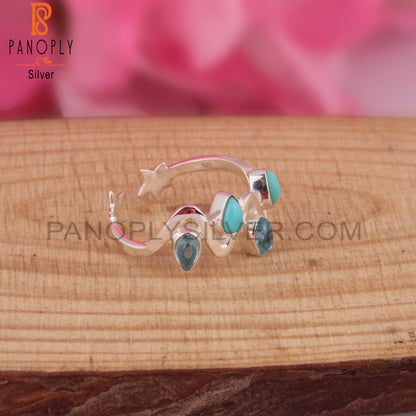 Blue Topaz & Arizona Turquoise 925 Star Party Ring Gift