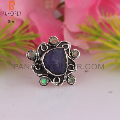 Ethiopian Opal & Tanzanite Stone 925 Sterling Silver Ring