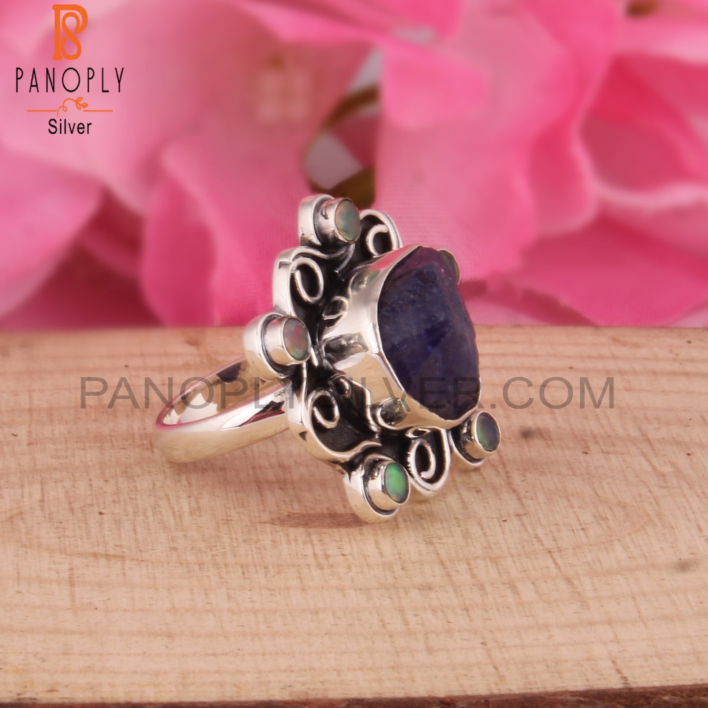 Ethiopian Opal & Tanzanite Stone 925 Sterling Silver Ring