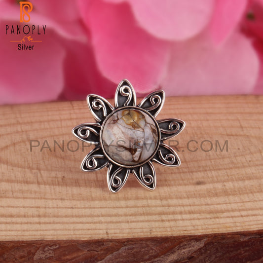 Mojave Copper Ethiopian Opal Round 925 Silver Boho Ring