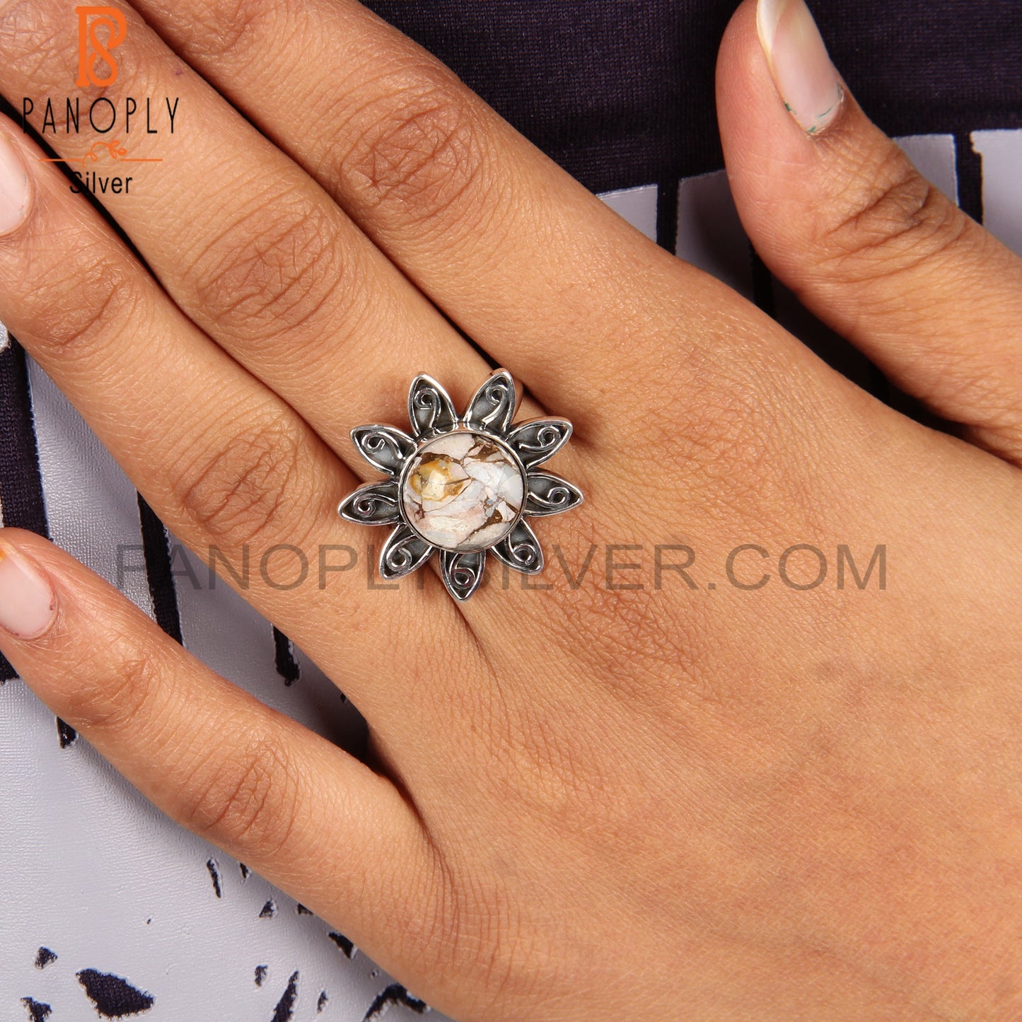 Mojave Copper Ethiopian Opal Round 925 Silver Boho Ring