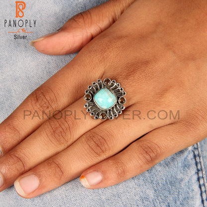 Mojave Copper Amazonite & Smoky 925 Sterling Silver Boho Ring