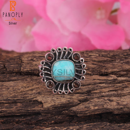 Mojave Copper Amazonite & Smoky 925 Sterling Silver Boho Ring