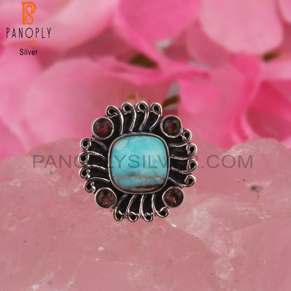Mojave Copper Amazonite & Smoky 925 Sterling Silver Boho Ring