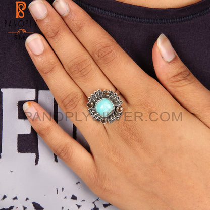 Mojave Copper Amazonite & Smoky 925 Sterling Silver Boho Ring