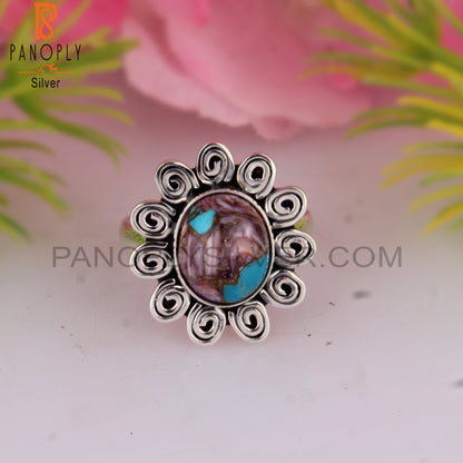 Mojave Copper Purple Oyster Turquoise Silver Boho Ring