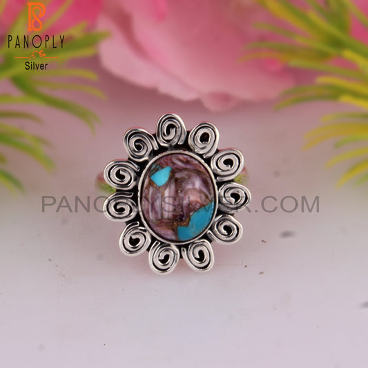Mojave Copper Purple Oyster Turquoise Silver Boho Ring