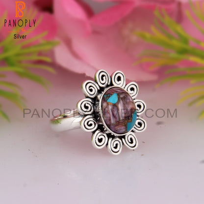 Mojave Copper Purple Oyster Turquoise Silver Boho Ring