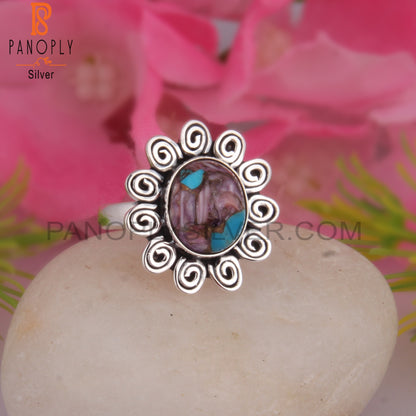 Mojave Copper Purple Oyster Turquoise Silver Boho Ring