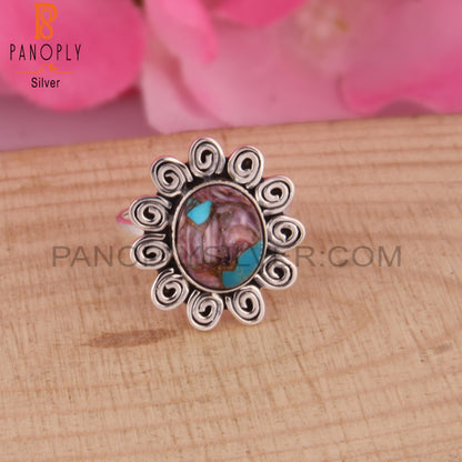 Mojave Copper Purple Oyster Turquoise Silver Boho Ring