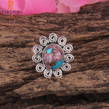 Mojave Copper Purple Oyster Turquoise Silver Boho Ring