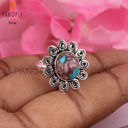 Mojave Copper Purple Oyster Turquoise Silver Boho Ring