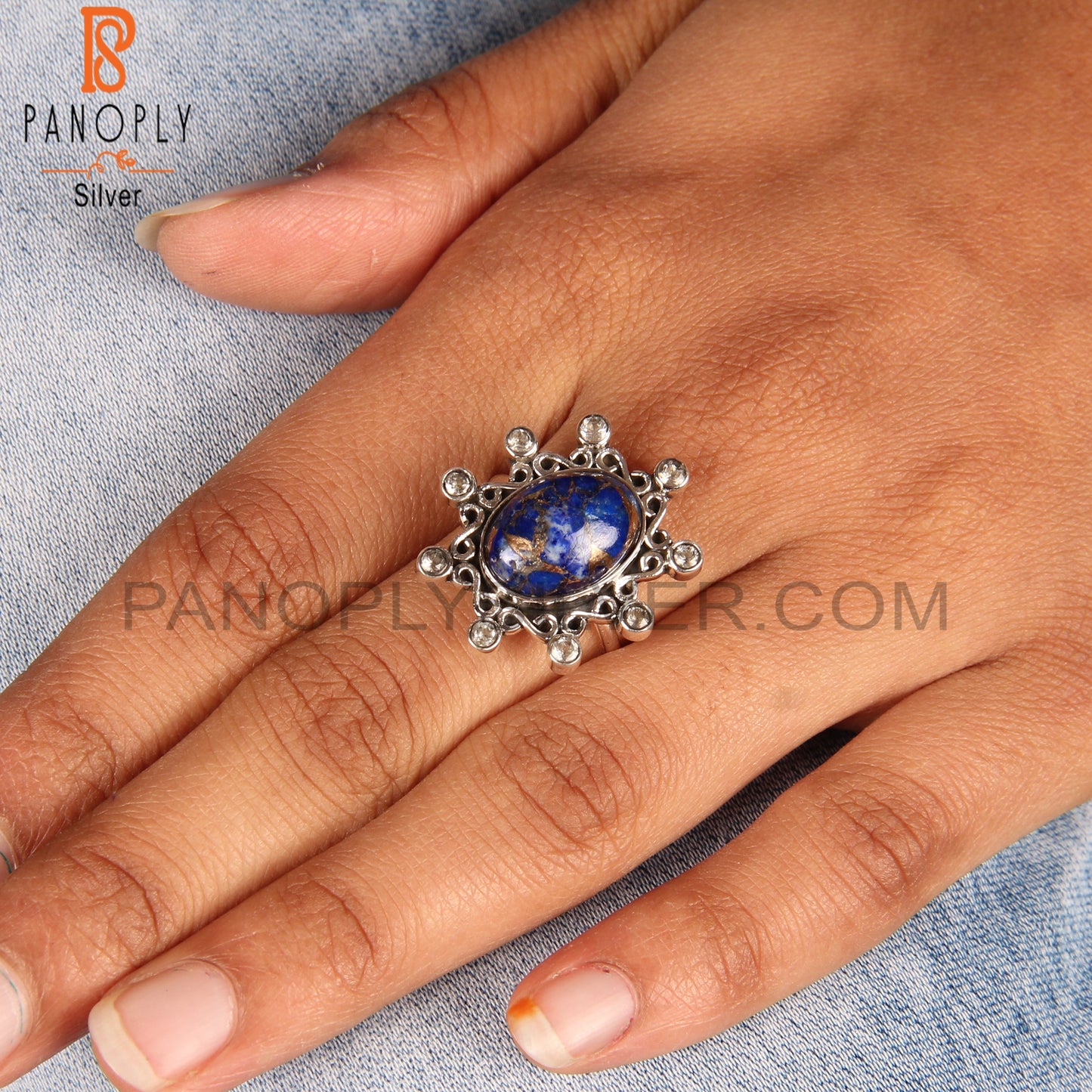 Mojave Copper Lapis & White Topaz 925 Sterling Silver Ring