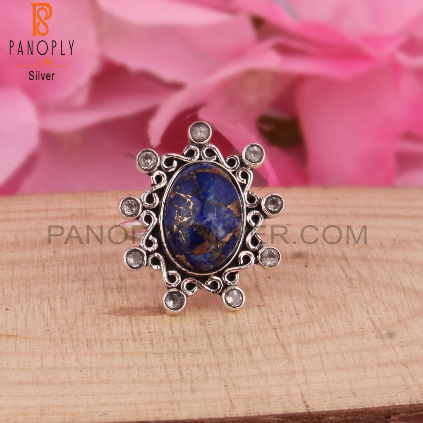 Mojave Copper Lapis & White Topaz 925 Sterling Silver Ring