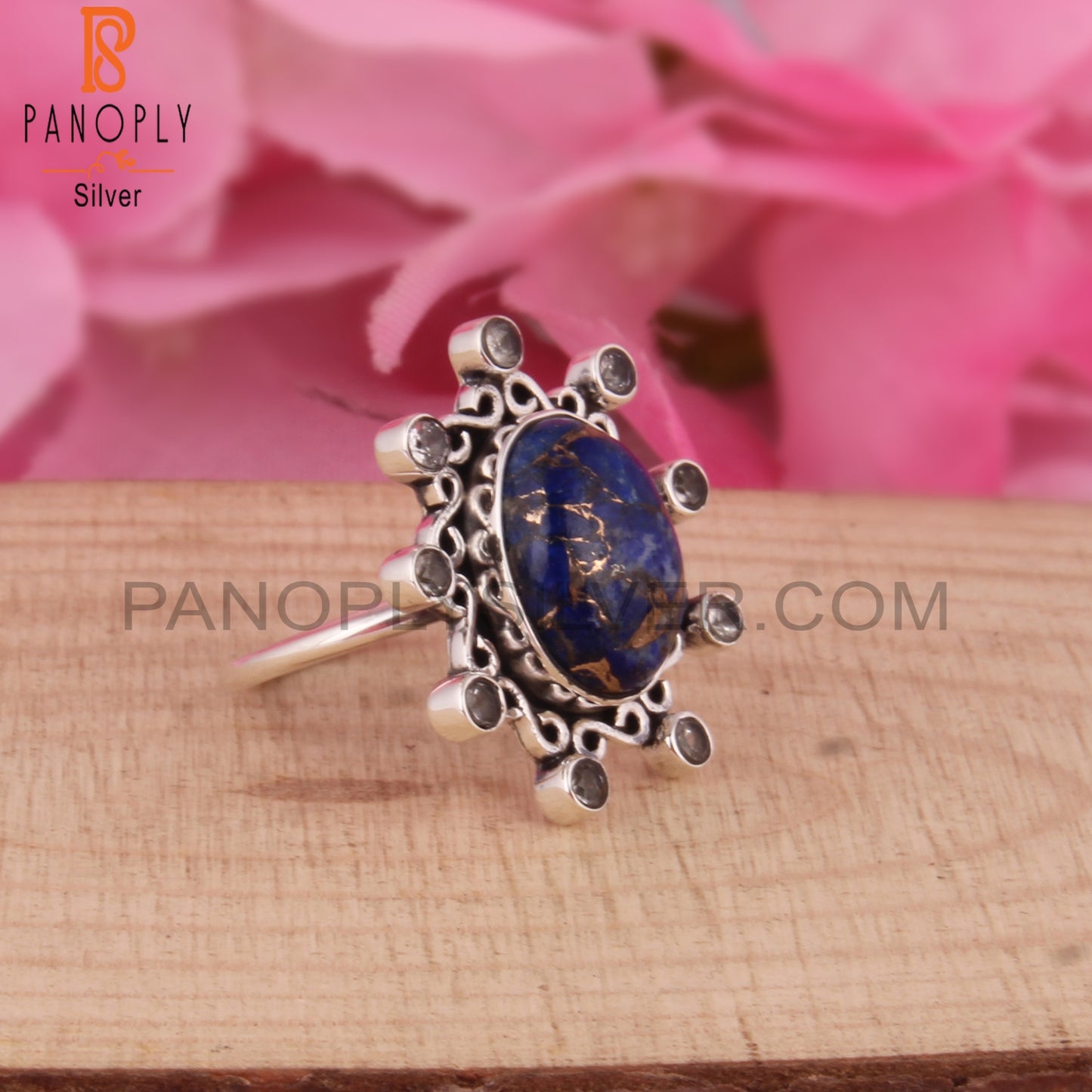 Mojave Copper Lapis & White Topaz 925 Sterling Silver Ring