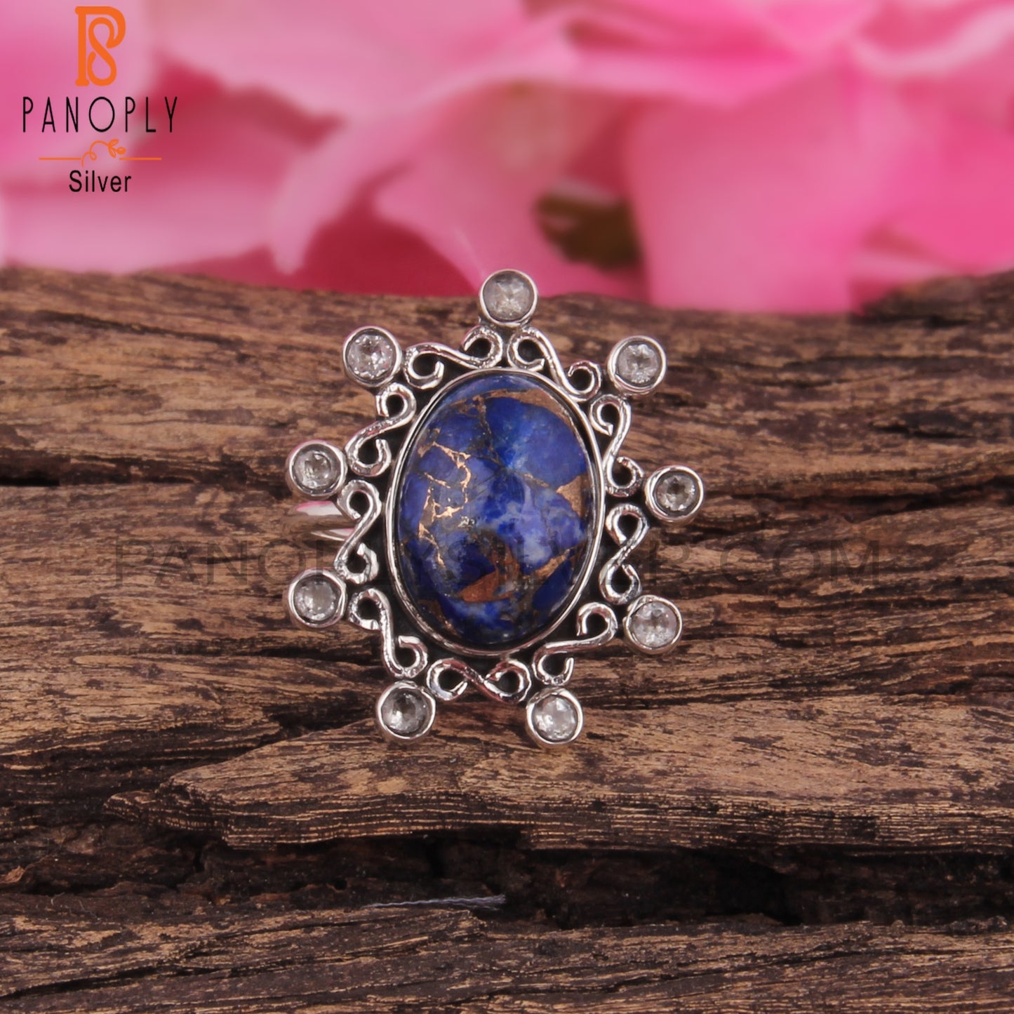 Mojave Copper Lapis & White Topaz 925 Sterling Silver Ring