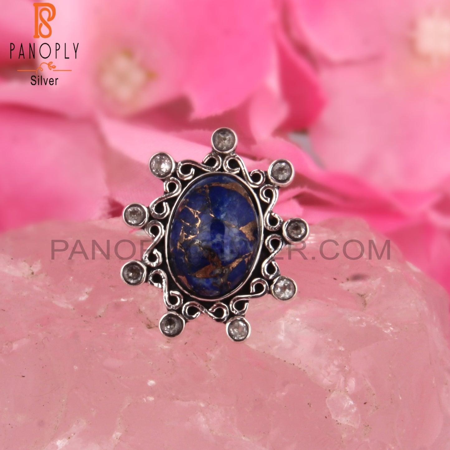 Mojave Copper Lapis & White Topaz 925 Sterling Silver Ring