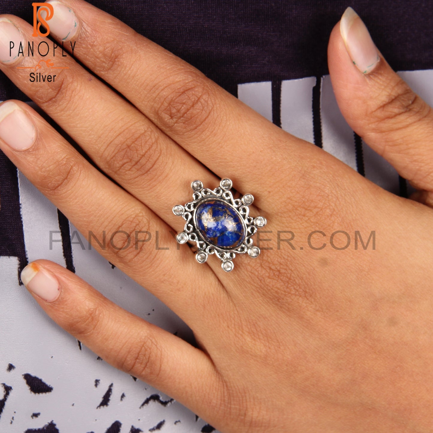 Mojave Copper Lapis & White Topaz 925 Sterling Silver Ring
