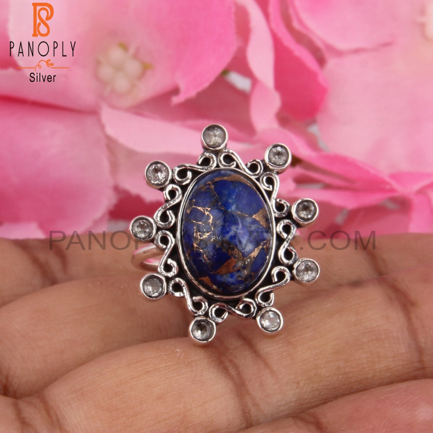 Mojave Copper Lapis & White Topaz 925 Sterling Silver Ring